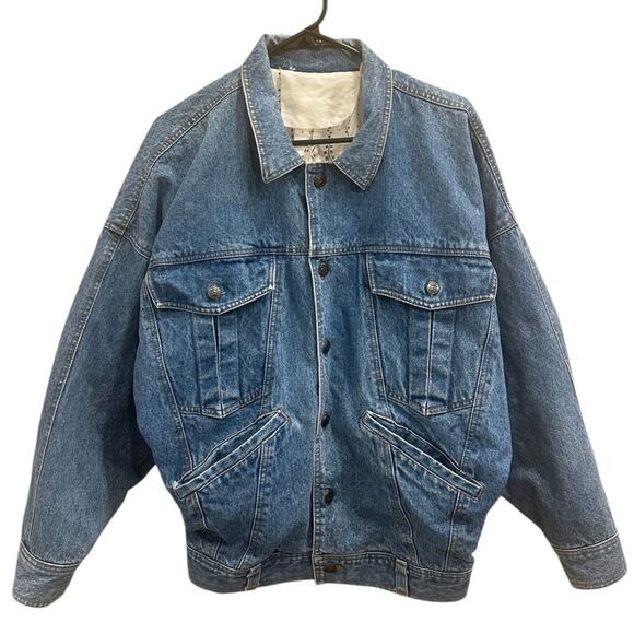 Vintage 80s Medium Blue Wash Oversized Denim Jacket Grunge Skater Streetwear Emo - Picture 1 of 10